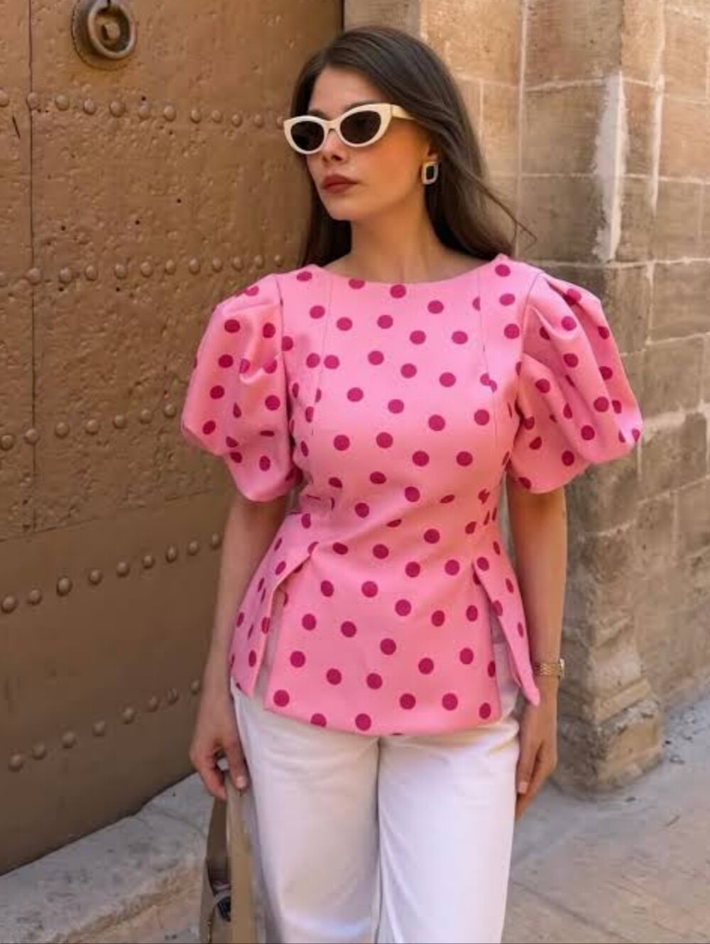 ZARA POLKA DOT PUFF SLEEVE TOP